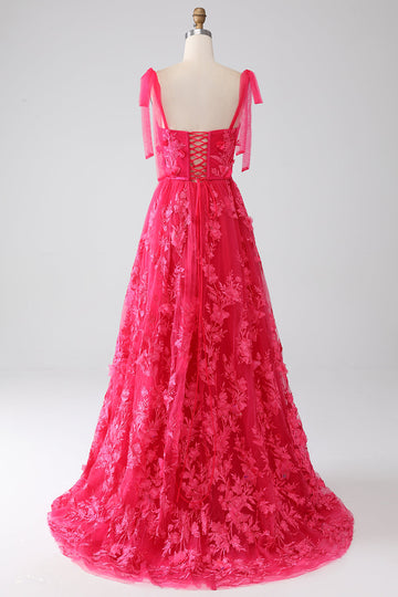 A-Line Spaghetti Straps Fucsia Abito Lungo Prom con Spacco